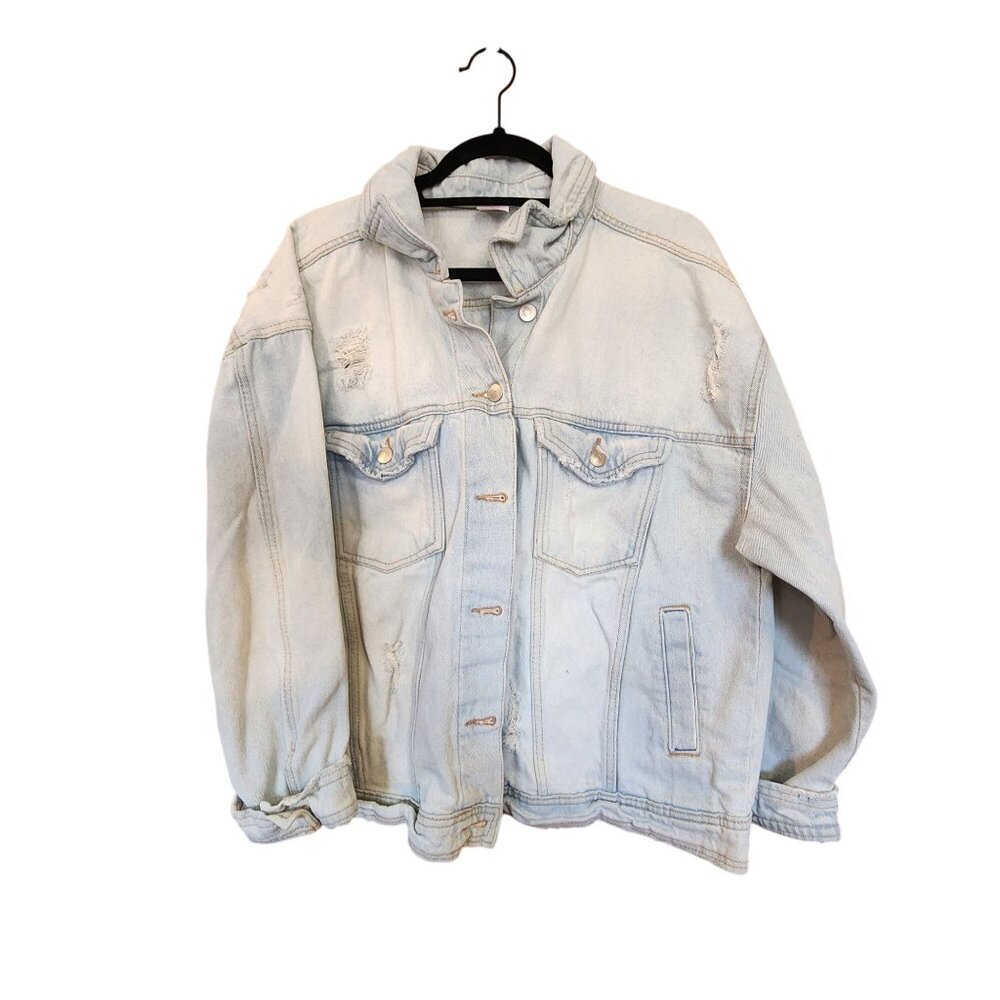 No Boundaries Distressed Light Wash Denim Jacket XL/JG (15-17) Womens Casual Out
